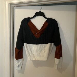 SHEIN Black, Brown, and White V-Neck Sweater